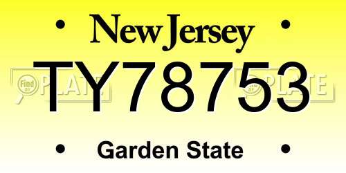 TY78753 New Jersey License Plate