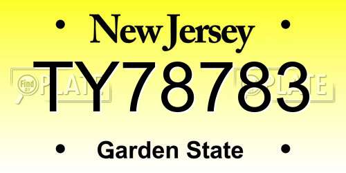 TY78783 New Jersey License Plate