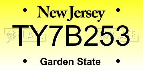 TY7B253 New Jersey License Plate