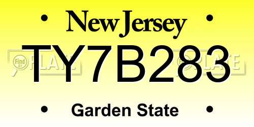 TY7B283 New Jersey License Plate