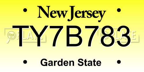 TY7B783 New Jersey License Plate