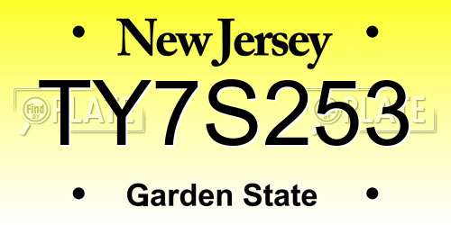 TY7S253 New Jersey License Plate