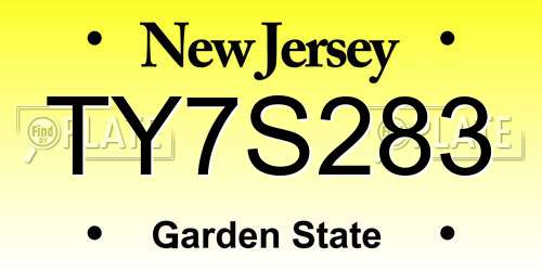 TY7S283 New Jersey License Plate