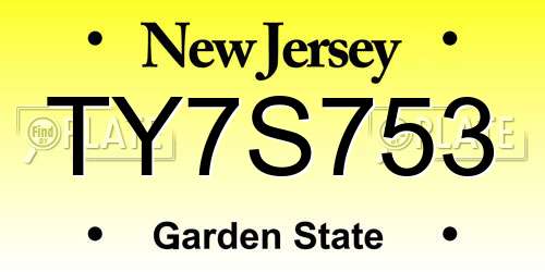 TY7S753 New Jersey License Plate
