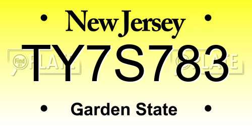 TY7S783 New Jersey License Plate
