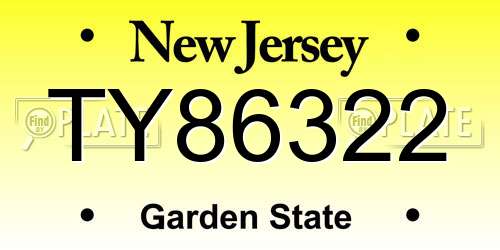 TY86322 New Jersey License Plate