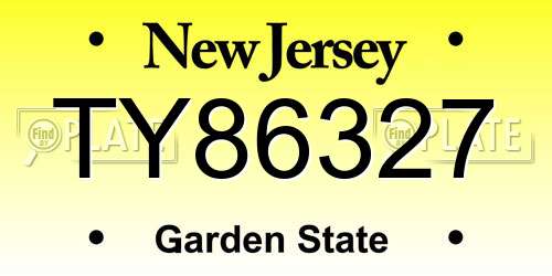 TY86327 New Jersey License Plate
