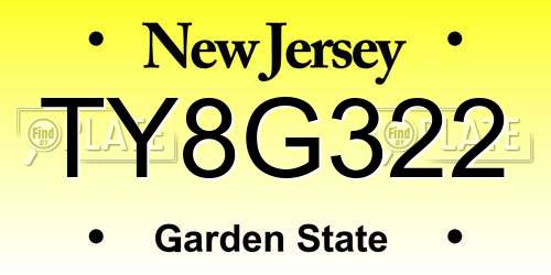 TY8G322 New Jersey License Plate