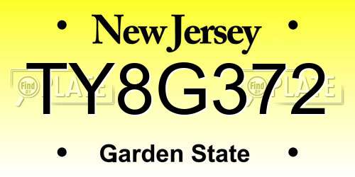 TY8G372 New Jersey License Plate
