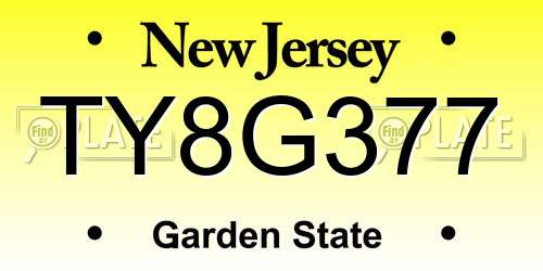 TY8G377 New Jersey License Plate