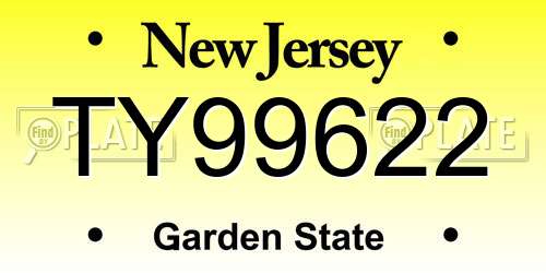 TY99622 New Jersey License Plate