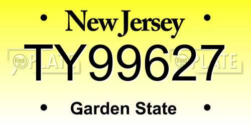 TY99627 New Jersey License Plate