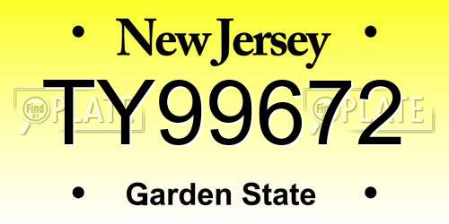 TY99672 New Jersey License Plate