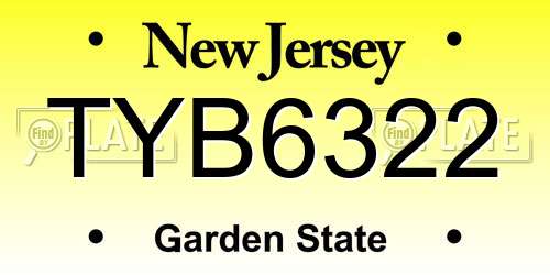 TYB6322 New Jersey License Plate