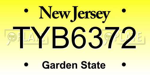 TYB6372 New Jersey License Plate
