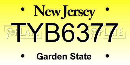 TYB6377 New Jersey License Plate
