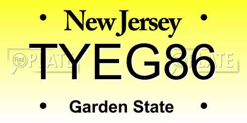 TYEG86 New Jersey License Plate