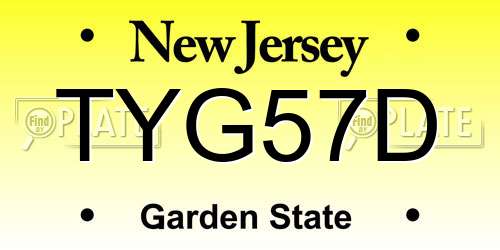 TYG57D New Jersey License Plate