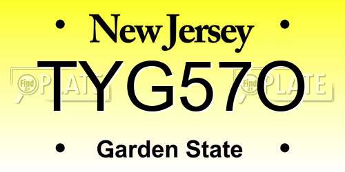 TYG57O New Jersey License Plate