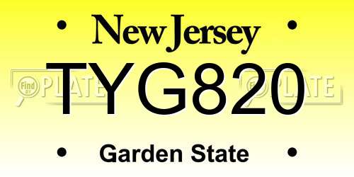 TYG820 New Jersey License Plate