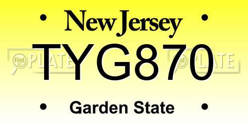 TYG870 New Jersey License Plate