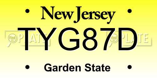 TYG87D New Jersey License Plate
