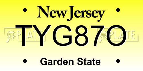TYG87O New Jersey License Plate