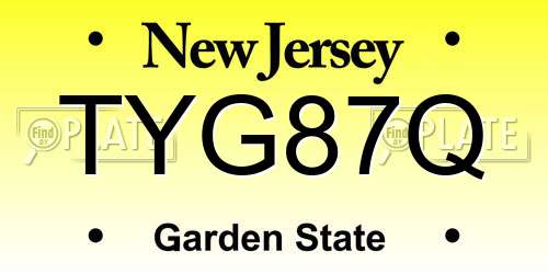TYG87Q New Jersey License Plate