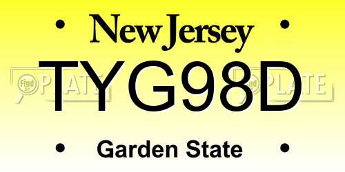 TYG98D New Jersey License Plate