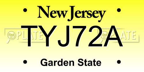 TYJ72A New Jersey License Plate
