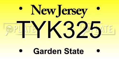 TYK325 New Jersey License Plate