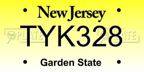 TYK328 New Jersey License Plate