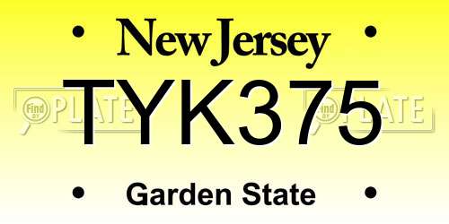 TYK375 New Jersey License Plate