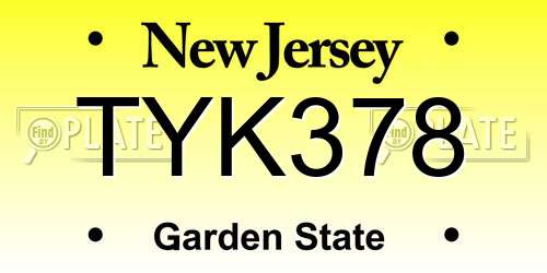 TYK378 New Jersey License Plate