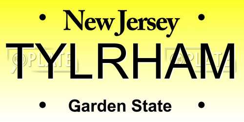 TYLRHAM New Jersey License Plate