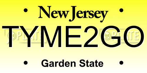 TYME2GO New Jersey License Plate