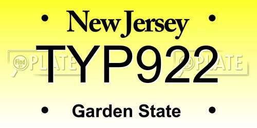 TYP922 New Jersey License Plate