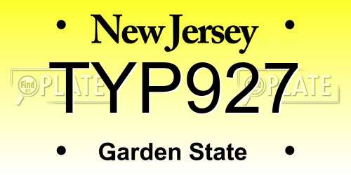 TYP927 New Jersey License Plate