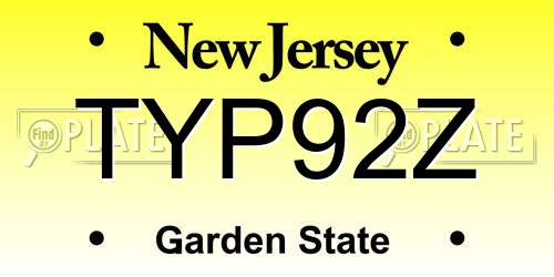 TYP92Z New Jersey License Plate