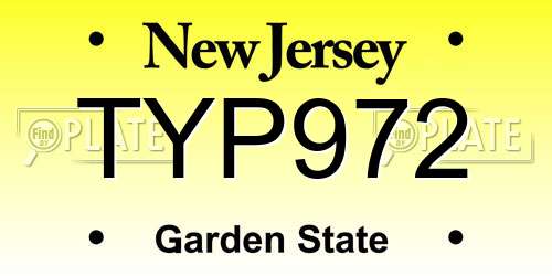 TYP972 New Jersey License Plate