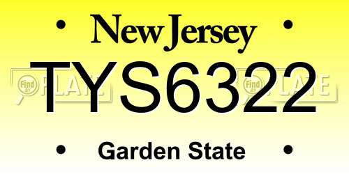 TYS6322 New Jersey License Plate