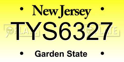 TYS6327 New Jersey License Plate