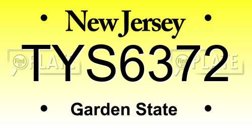 TYS6372 New Jersey License Plate