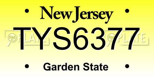 TYS6377 New Jersey License Plate