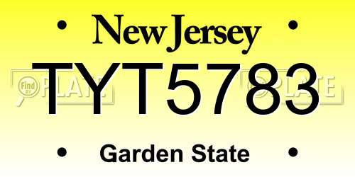 TYT5783 New Jersey License Plate