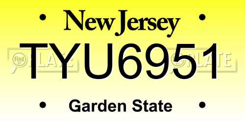 TYU6951 New Jersey License Plate