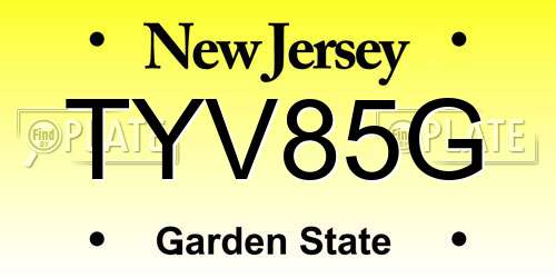 TYV85G New Jersey License Plate