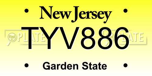 TYV886 New Jersey License Plate
