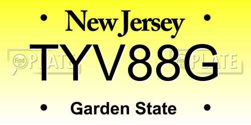 TYV88G New Jersey License Plate