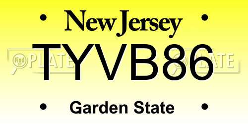 TYVB86 New Jersey License Plate